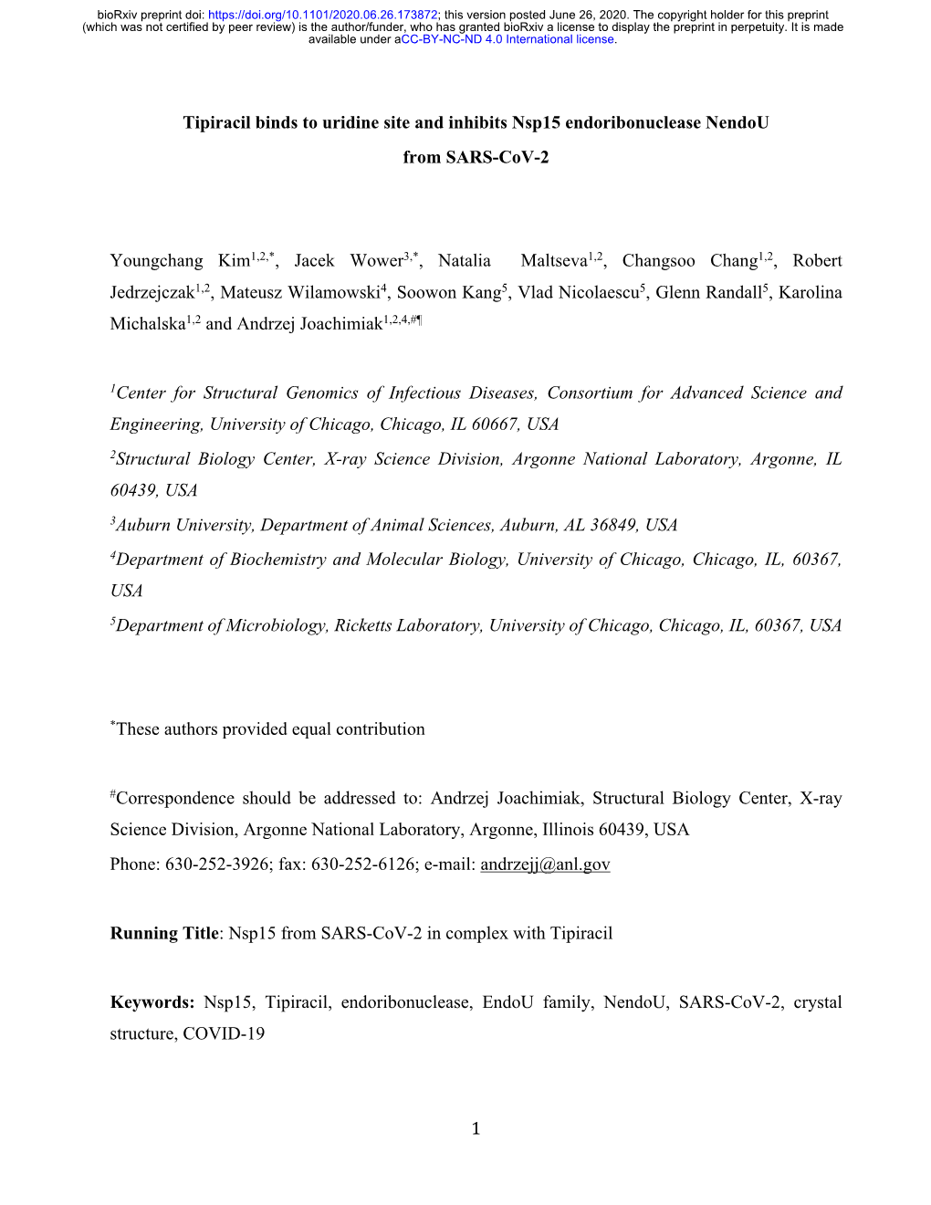 Tipiracil Binds to Uridine Site and Inhibits Nsp15 Endoribonuclease Nendou from SARS-Cov-2