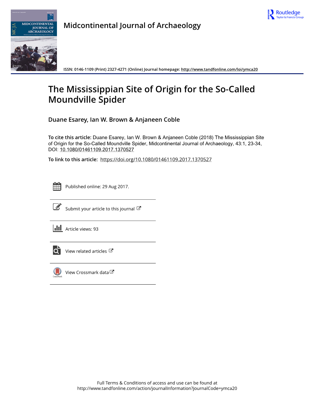 The Mississippian Site of Origin for the So-Called Moundville Spider