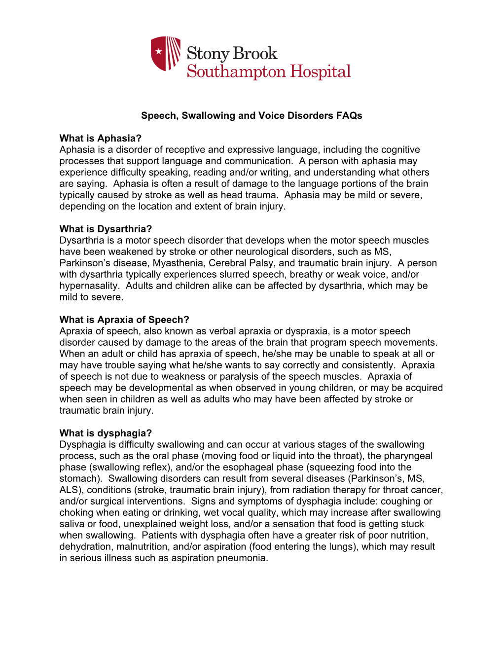 Speech, Swallowing and Voice Disorders Faqs What Is Aphasia?