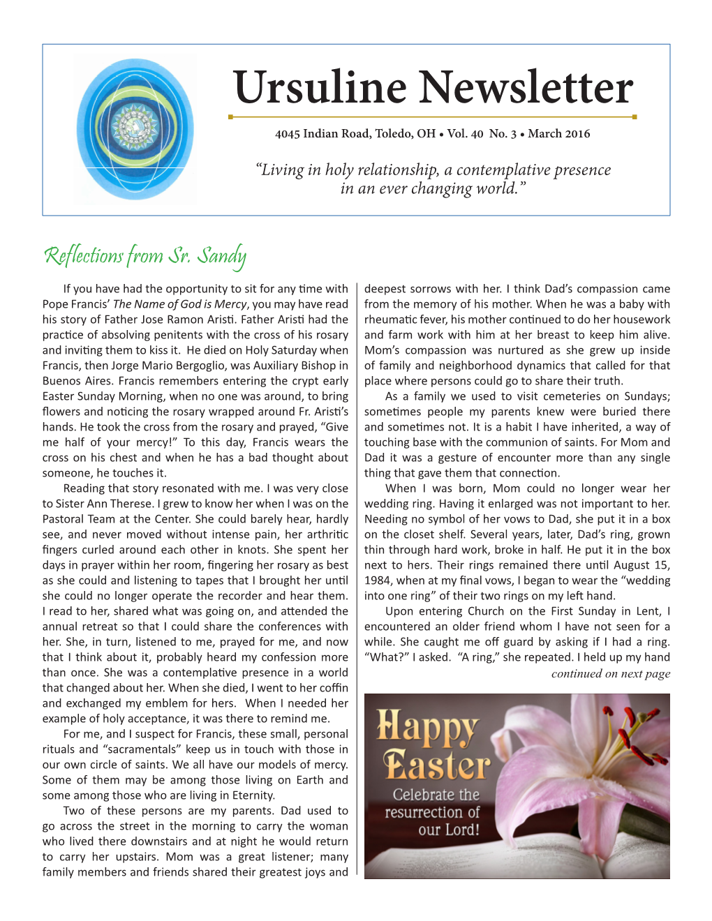 Ursuline Newsletter 4045 Indian Road, Toledo, OH • Vol