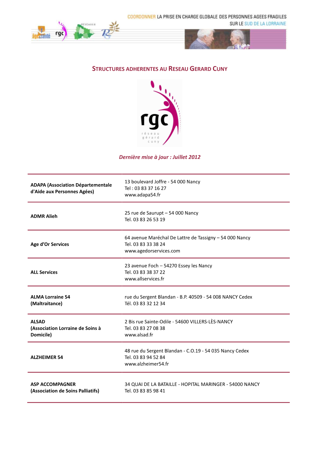 Liste Structures Adherentes Nancy Juillet 2012