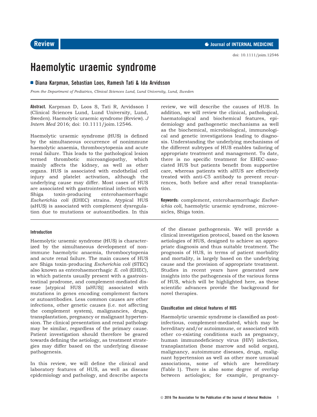 Haemolytic Uraemic Syndrome