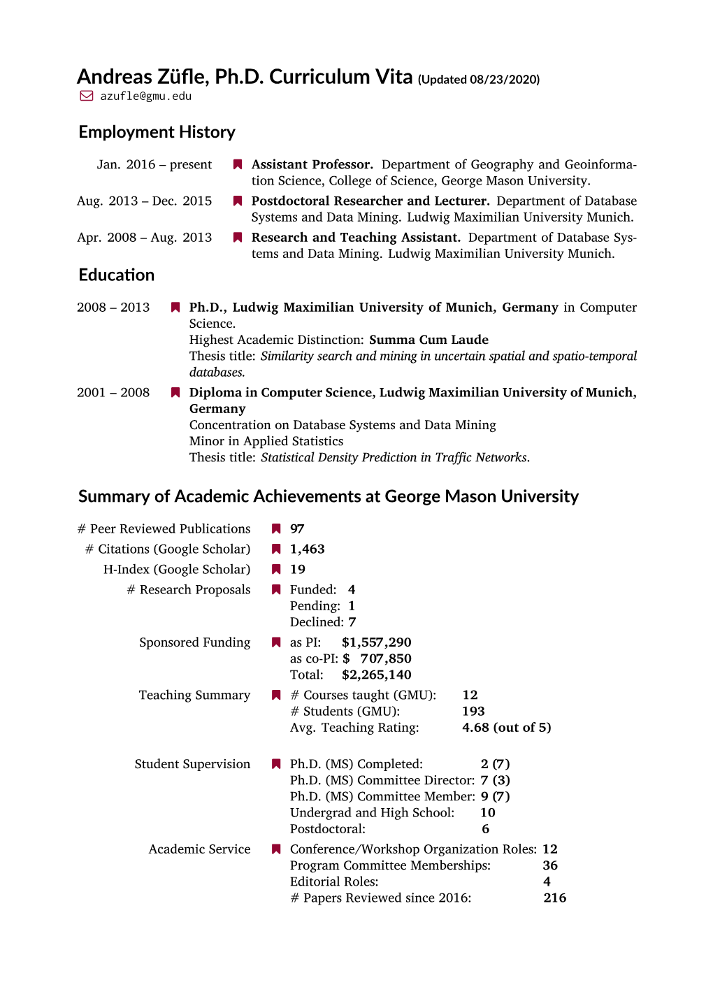 Andreas Züfle, Ph.D. Curriculum Vita (Updated 08/23/2020)