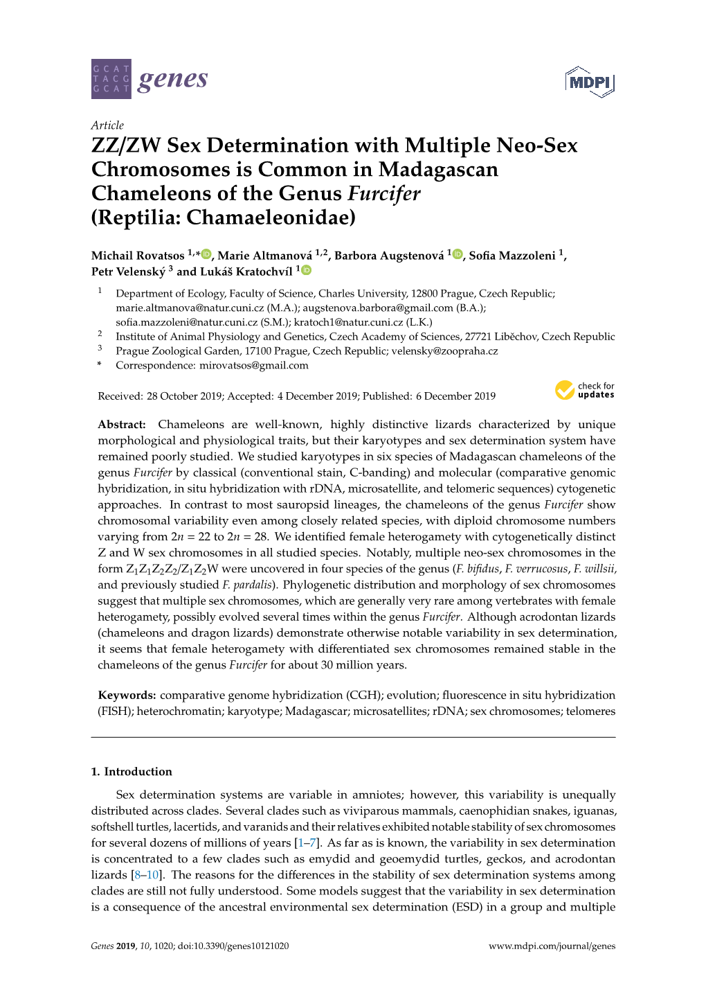 ZZ/ZW Sex Determination with Multiple Neo-Sex Chromosomes Is Common in Madagascan Chameleons of the Genus Furcifer (Reptilia: Chamaeleonidae)