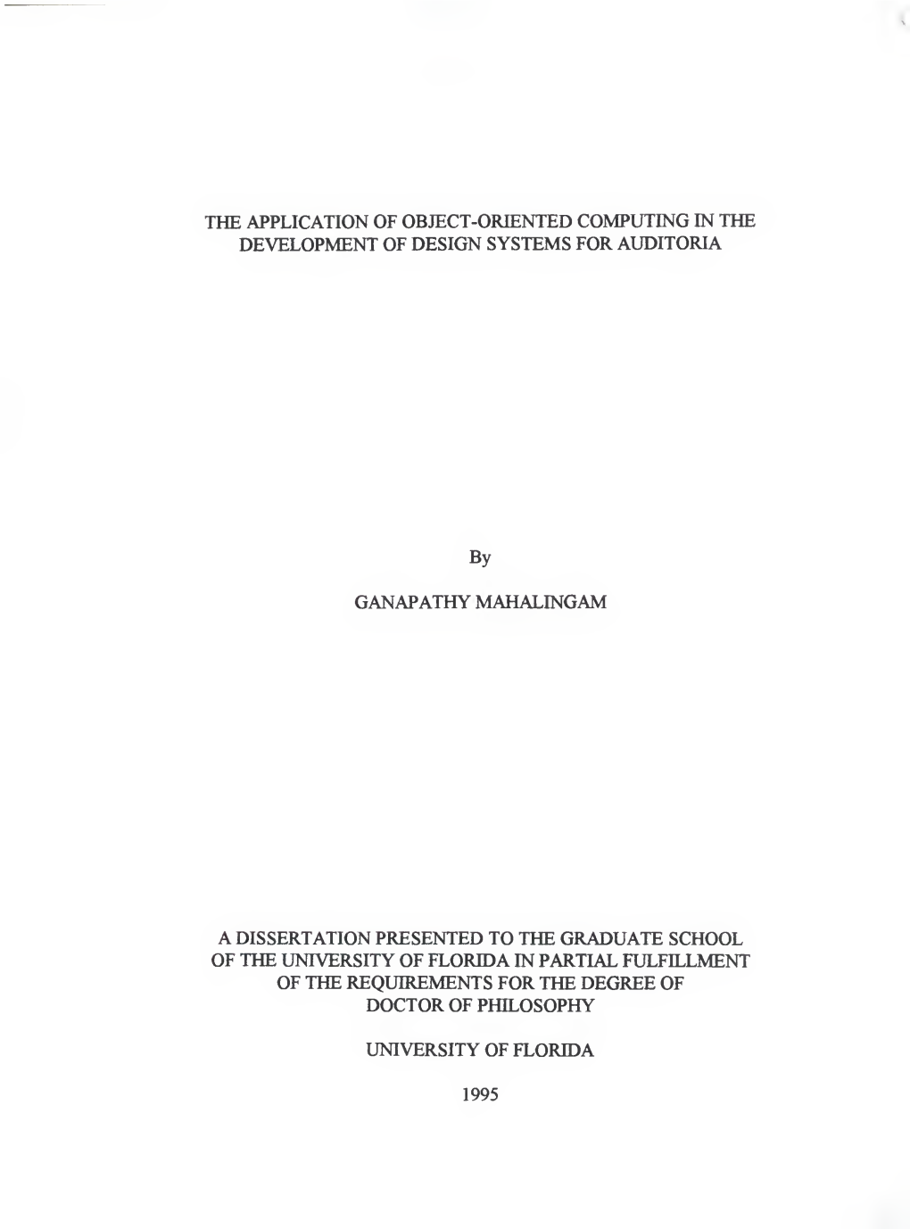 Application of Object-Oriented Computing in the Development of Design Systems for Auditoria