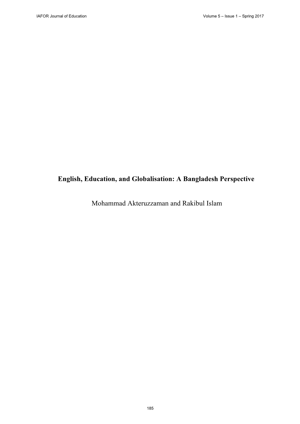 English, Education, and Globalisation: a Bangladesh Perspective