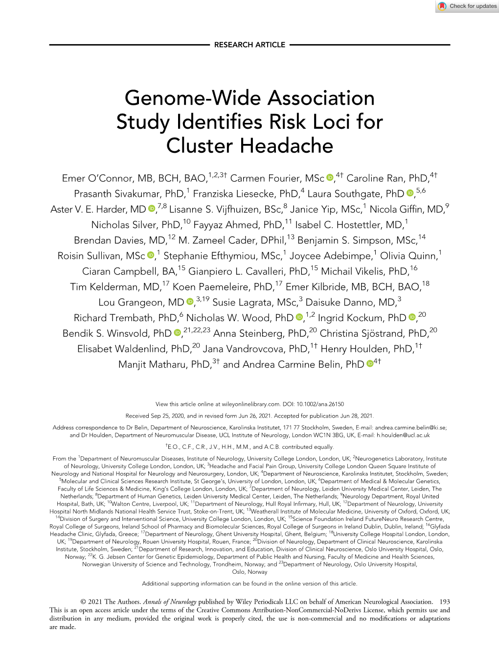 Genome‐Wide Association Study Identifies Risk Loci for Cluster