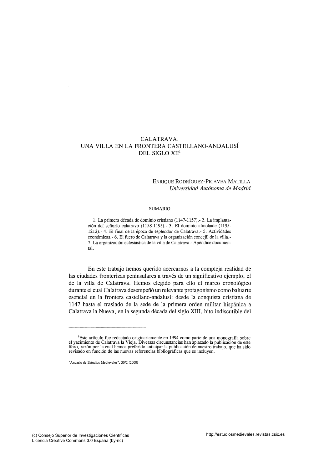 CALATRAVA. UNA VILLA EN LA FRONTERA CASTELLANO-ANDALUSÍ DEL SIGLO Xir