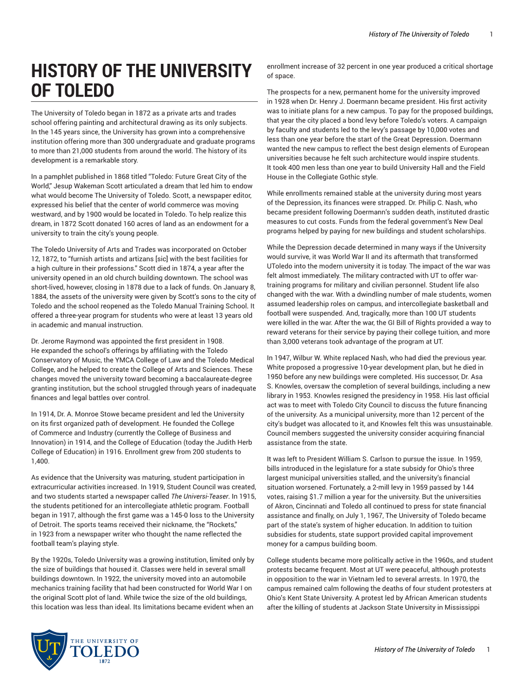 History of the University of Toledo 1