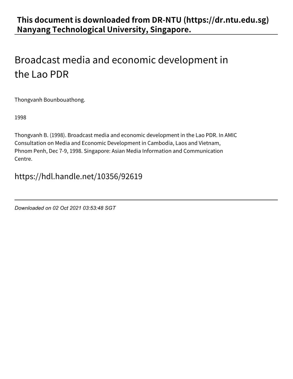 Broadcast Media and Economic Development in the Lao PDR