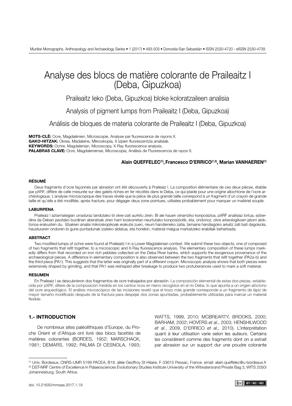 Analyse Des Blocs De Matière Colorante De Praileaitz I (Deba, Gipuzkoa)