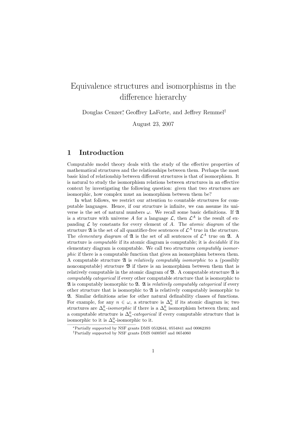 Equivalence Structures and Isomorphisms in the Difference Hierarchy