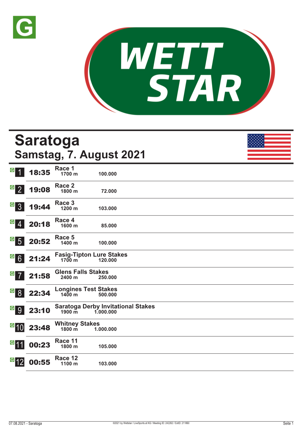 Saratoga Samstag, 7