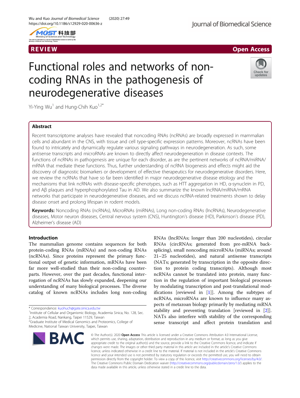 Functional Roles and Networks of Non-Coding Rnas in The