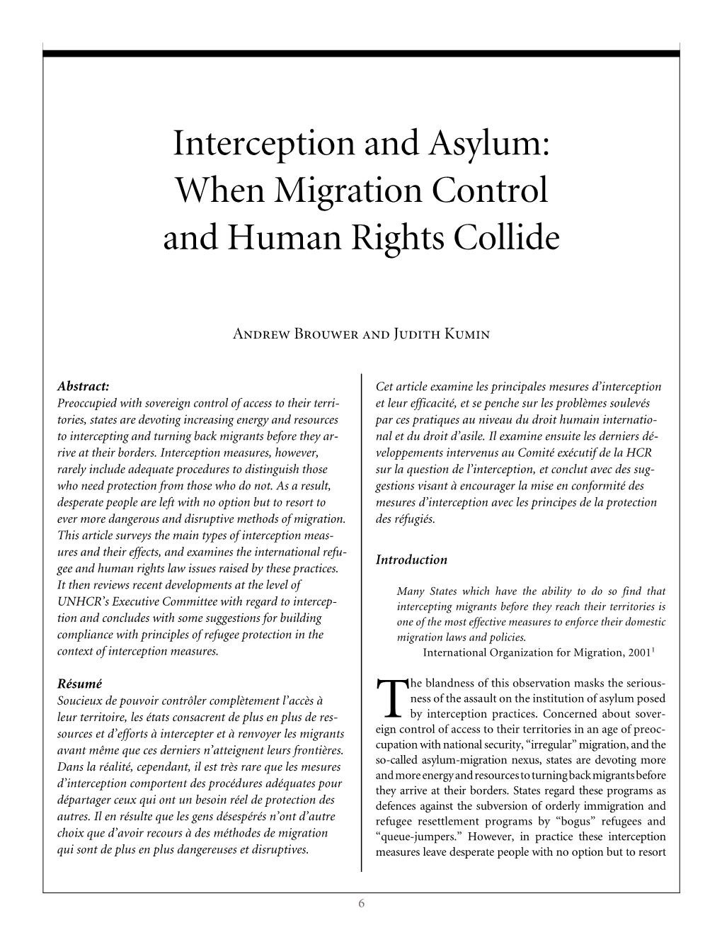 Interception and Asylum: When Migration Control and Human Rights Collide