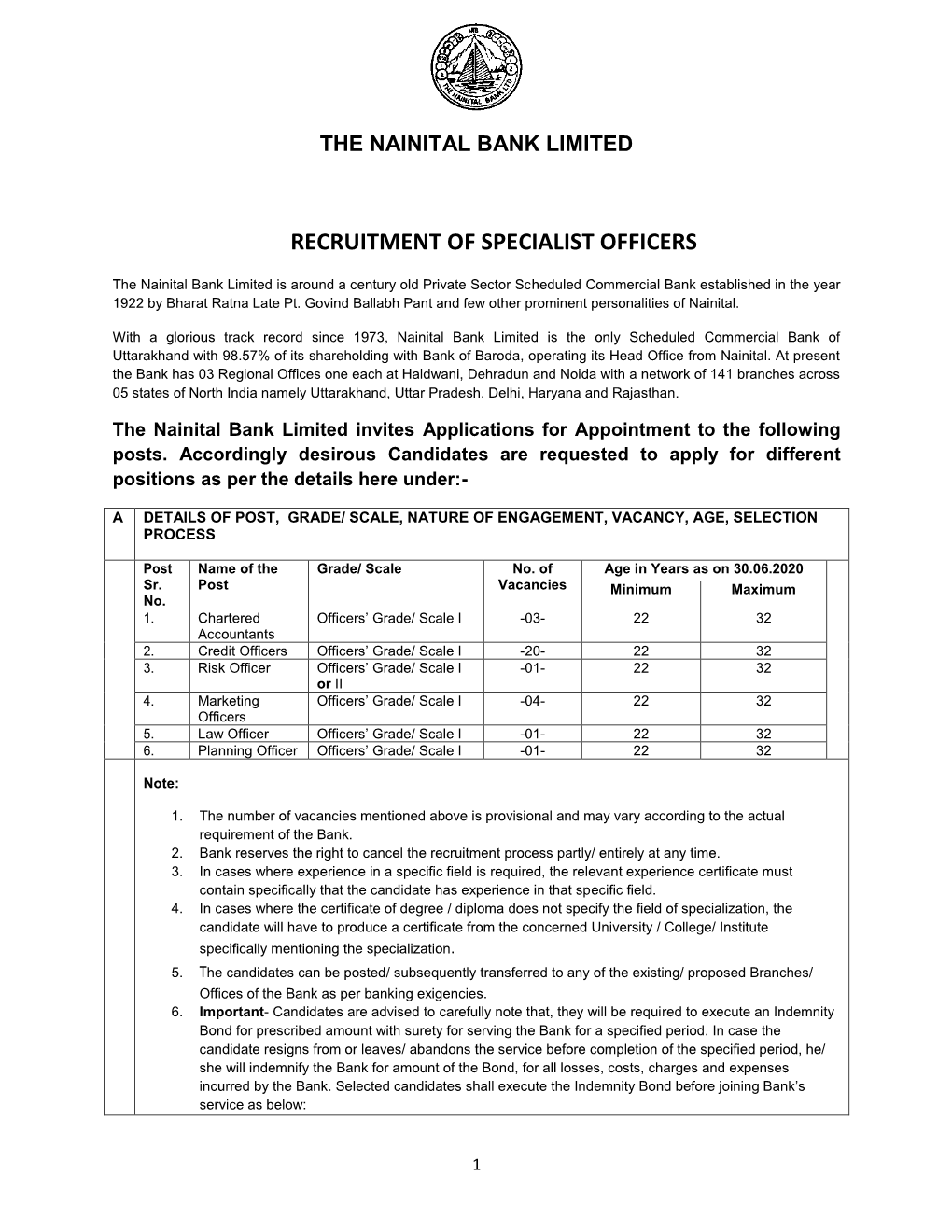 Recruitment of Specialist Officers