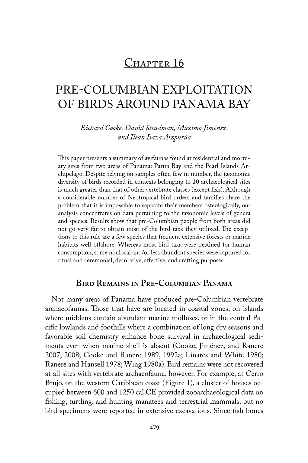 Chapter 16 Pre-Columbian Exploitation of Birds Around