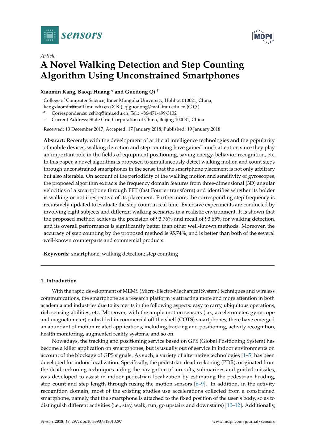 A Novel Walking Detection and Step Counting Algorithm Using Unconstrained Smartphones