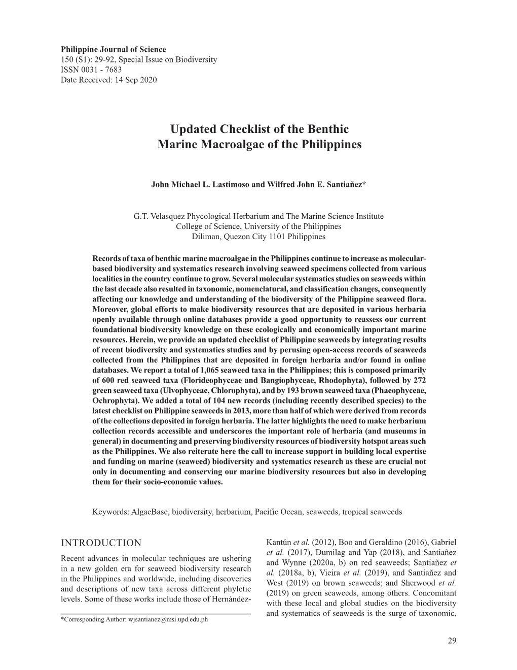 Updated Checklist of the Benthic Marine Macroalgae of the Philippines