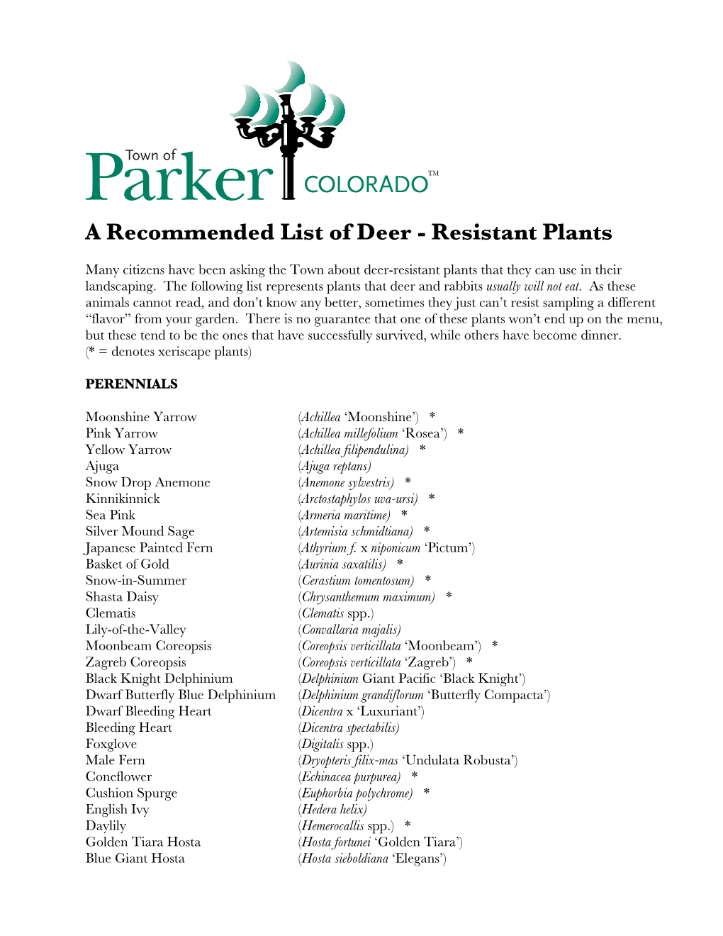 A Recommended List of Deer - Resistant Plants