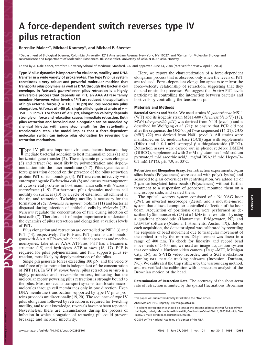 A Force-Dependent Switch Reverses Type IV Pilus Retraction