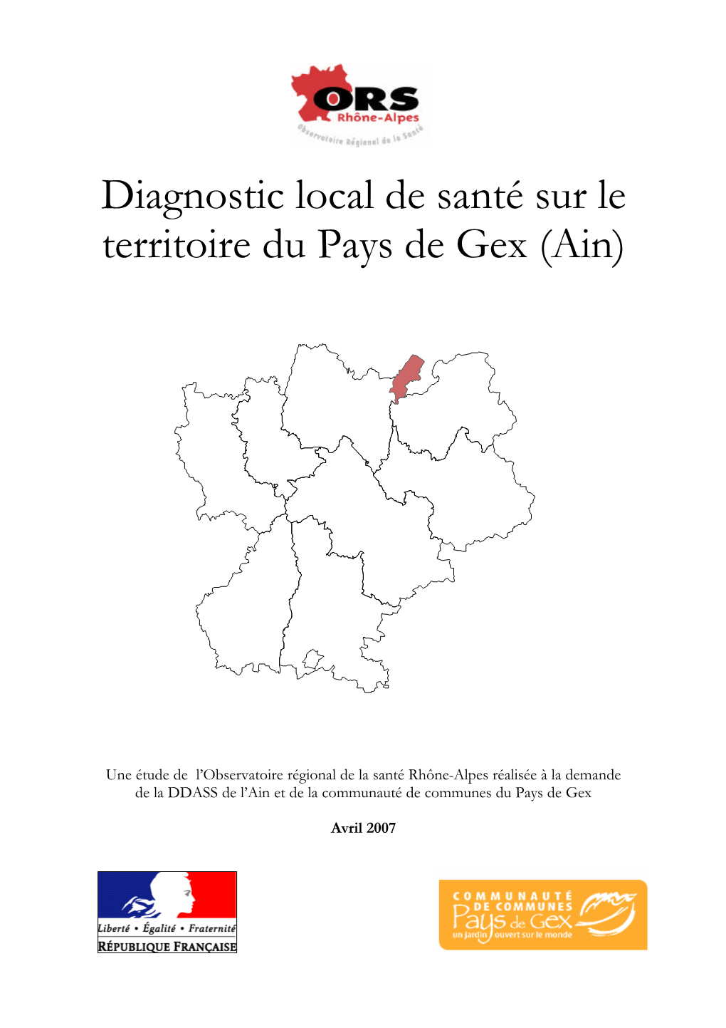 Diagnostic Local De Santé Sur Le Territoire Du Pays De Gex (Ain)