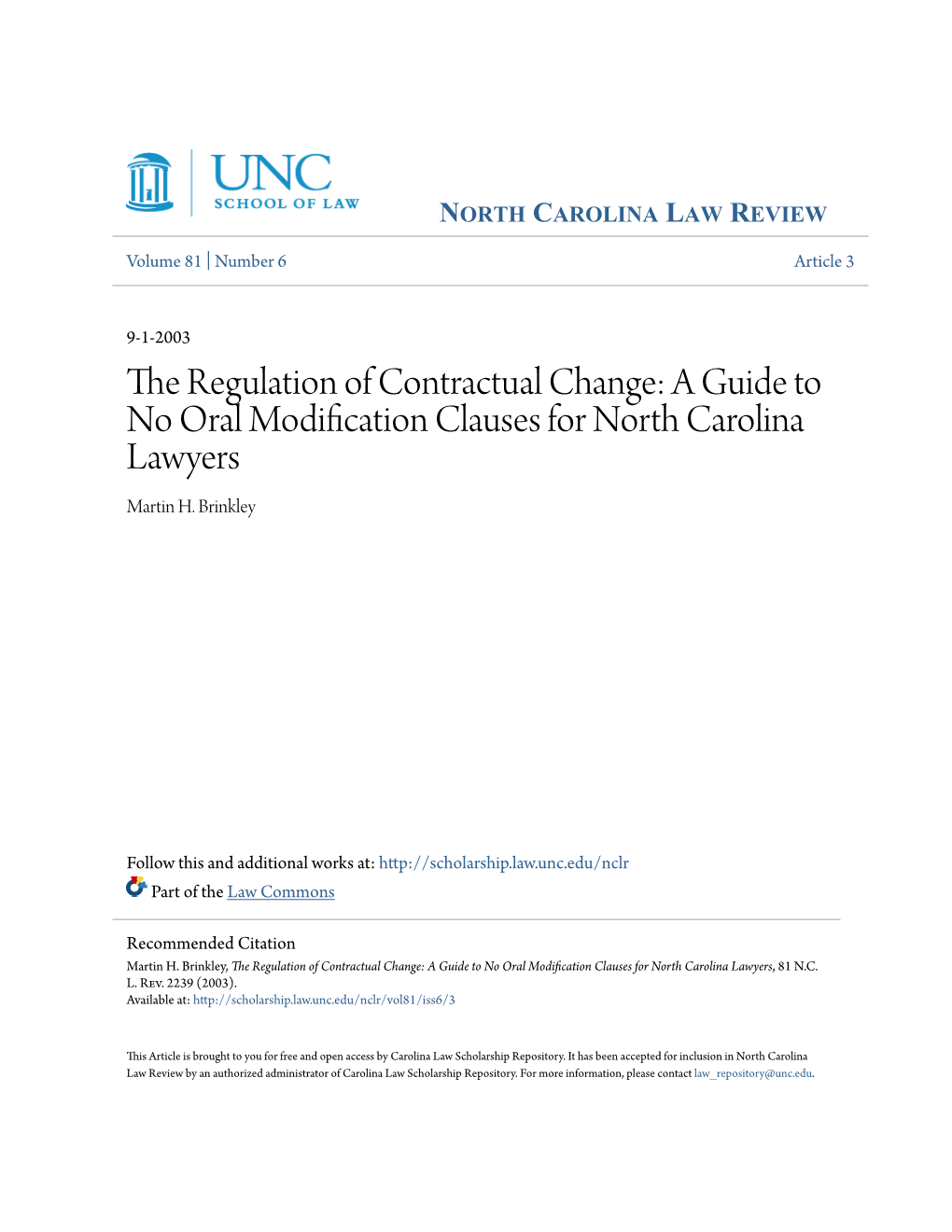 A Guide to No Oral Modification Clauses for North Carolina Lawyers Martin H