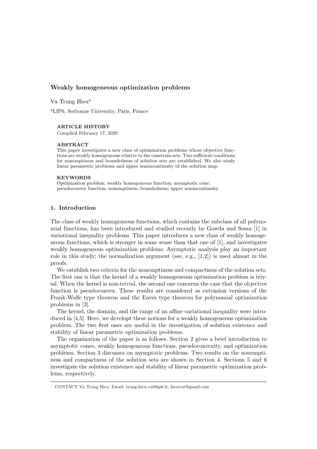 Weakly Homogeneous Optimization Problems