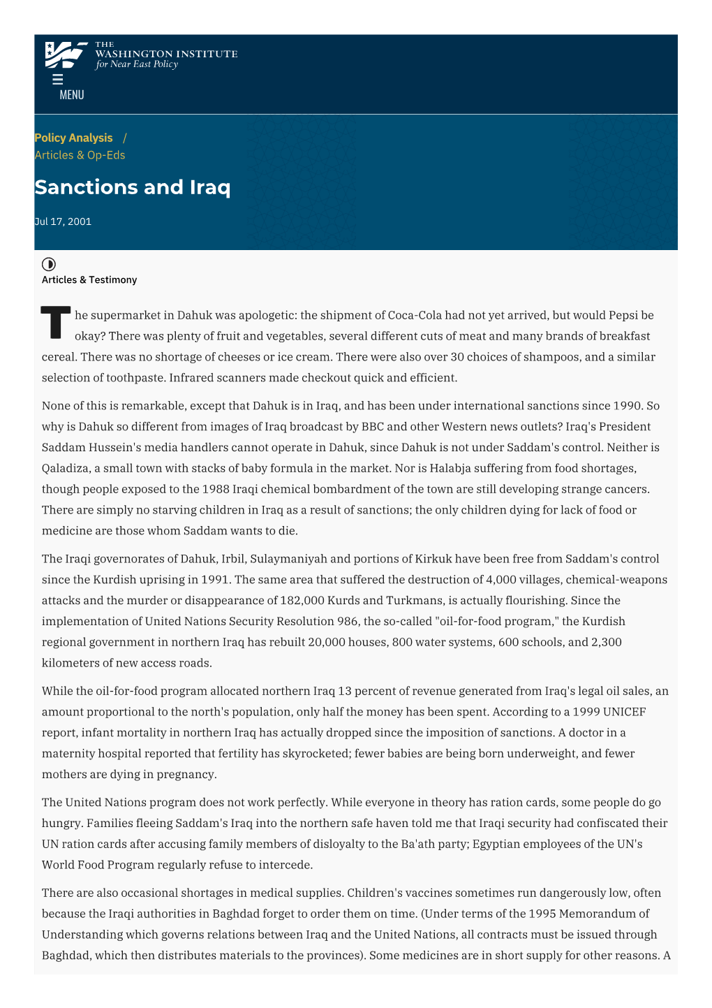Sanctions and Iraq | the Washington Institute