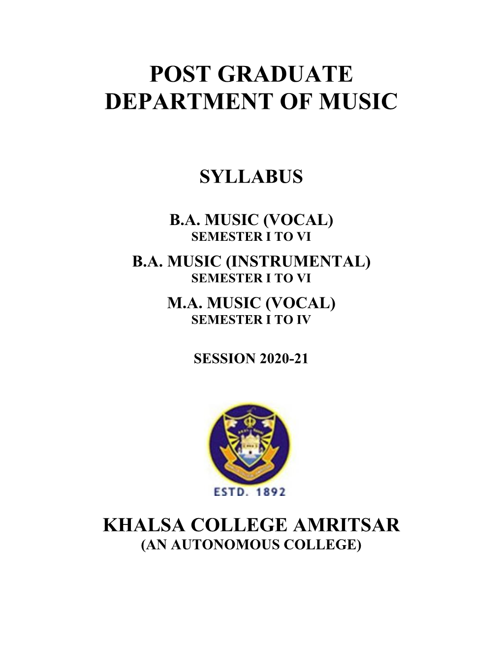 Post Graduate Department of Music