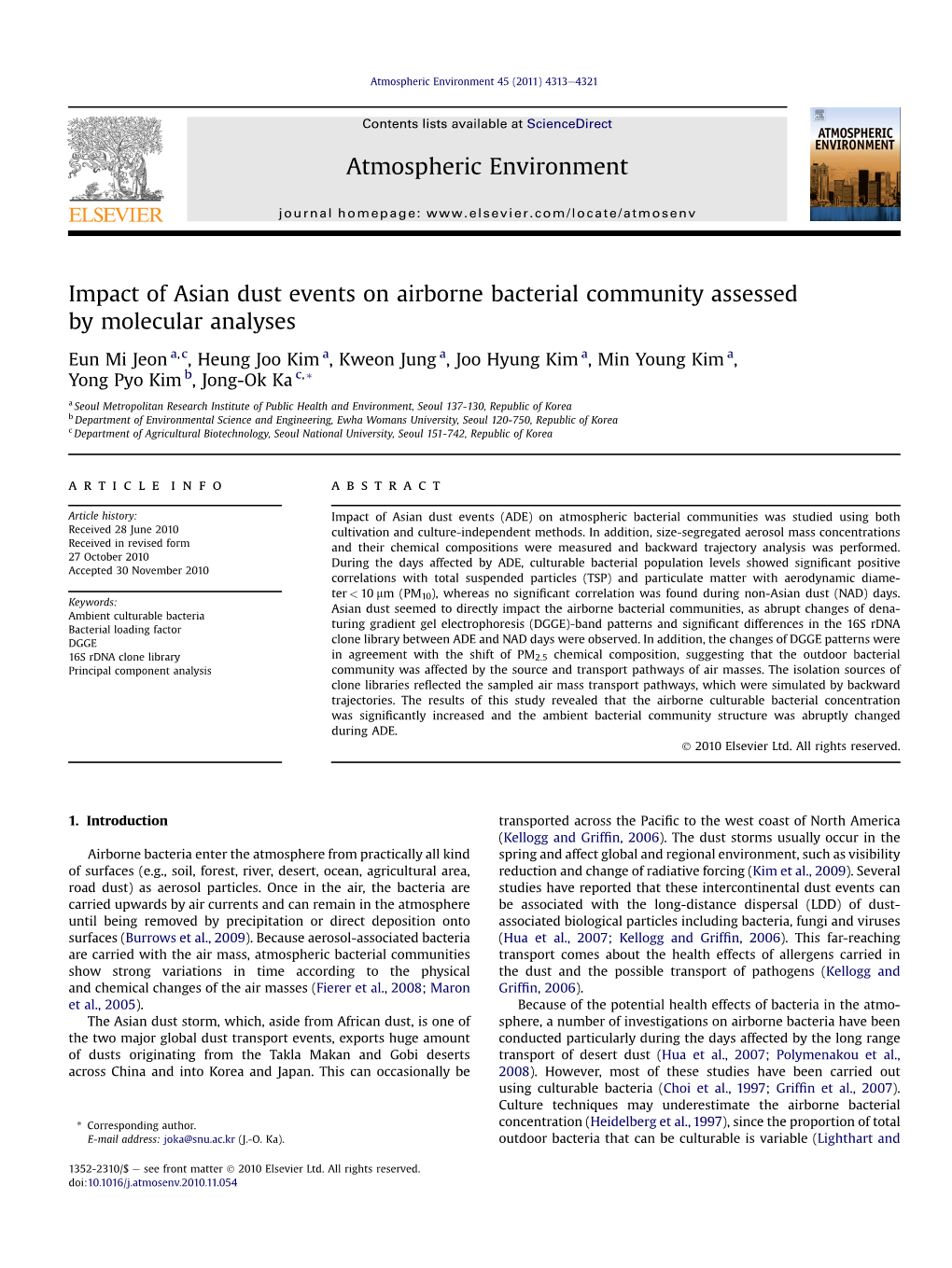 Impact of Asian Dust Events on Airborne Bacterial Community Assessed by Molecular Analyses