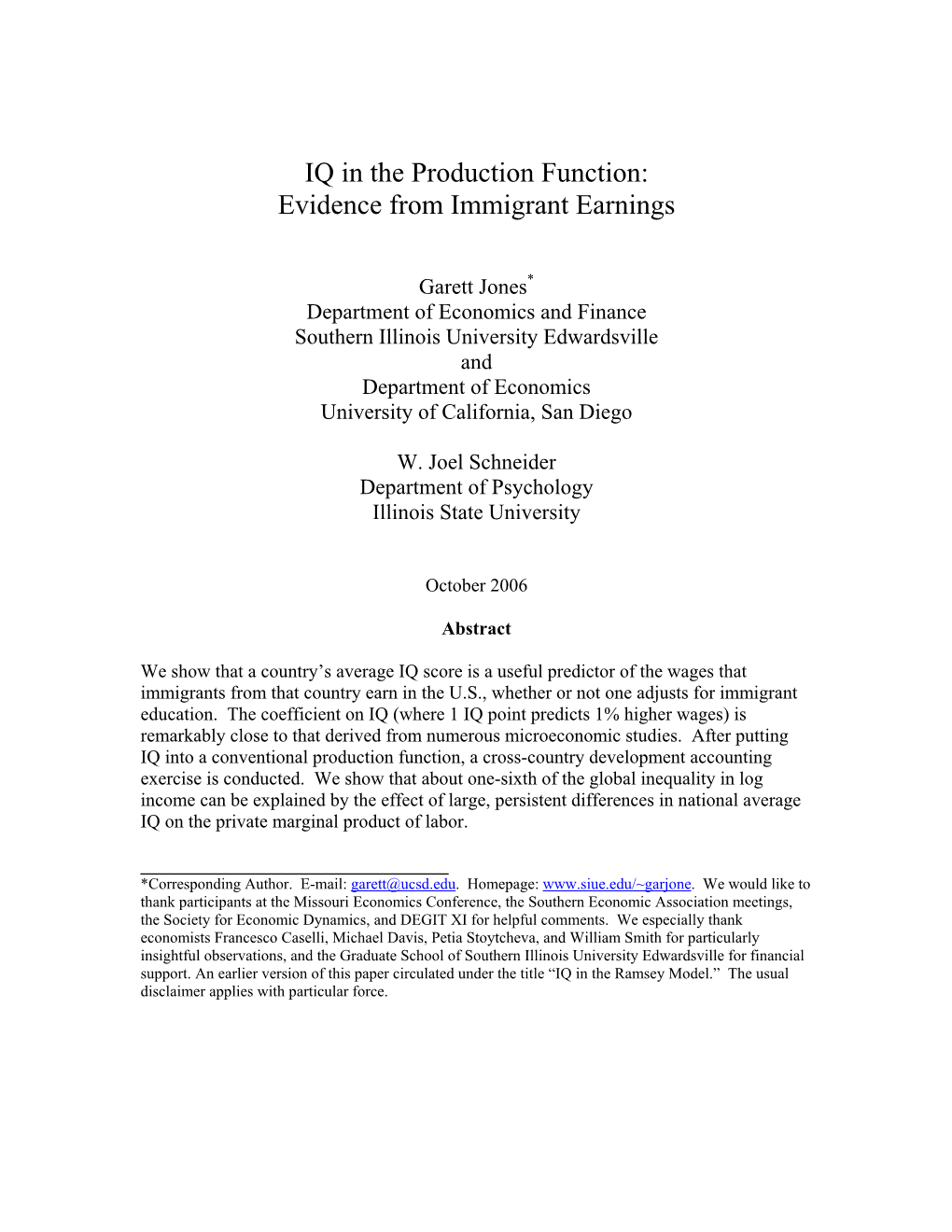 IQ in the Production Function: Evidence from Immigrant Earnings