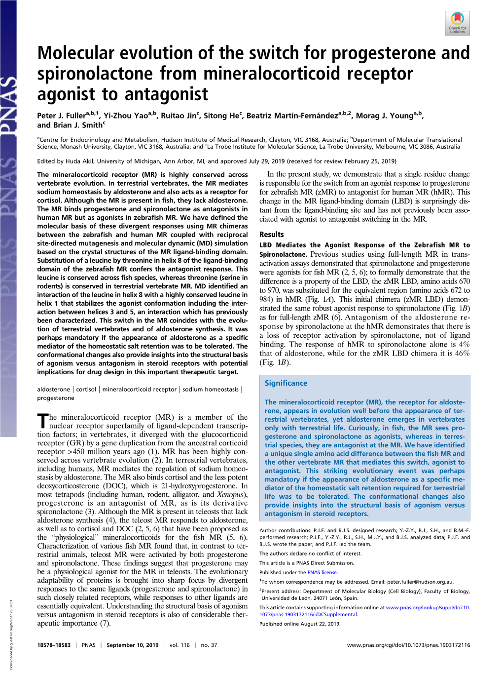 Molecular Evolution of the Switch for Progesterone and Spironolactone from Mineralocorticoid Receptor Agonist to Antagonist