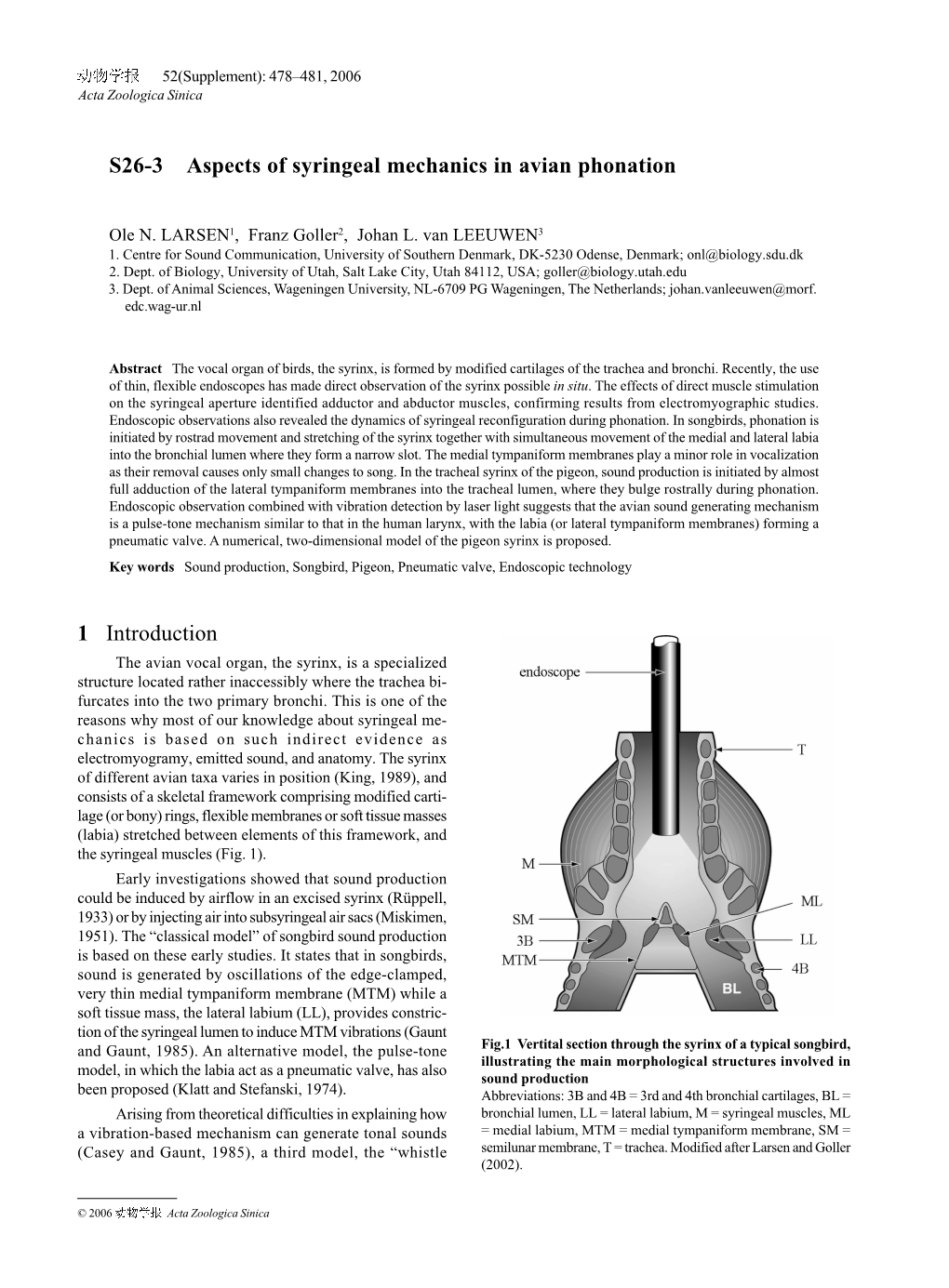 S26-3 Aspects of Syringeal Mechanics in Avian Phonation 1 Introduction