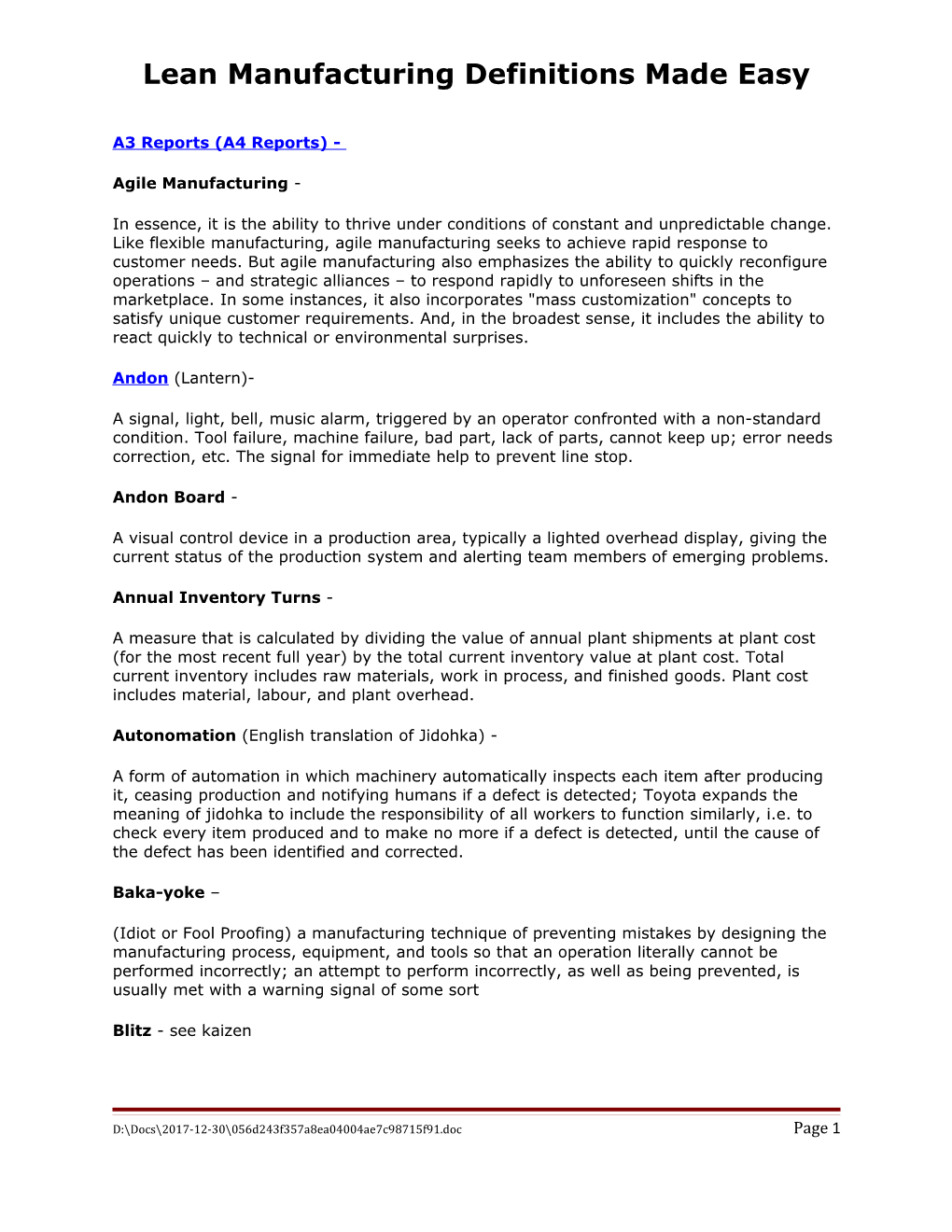 Lean Manufacturing Definitions Made Easy