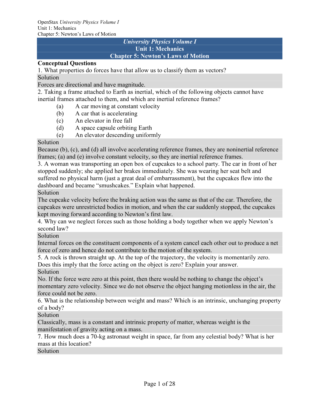 Page 1 of 28 University Physics Volume I Unit 1: Mechanics Chapter 5