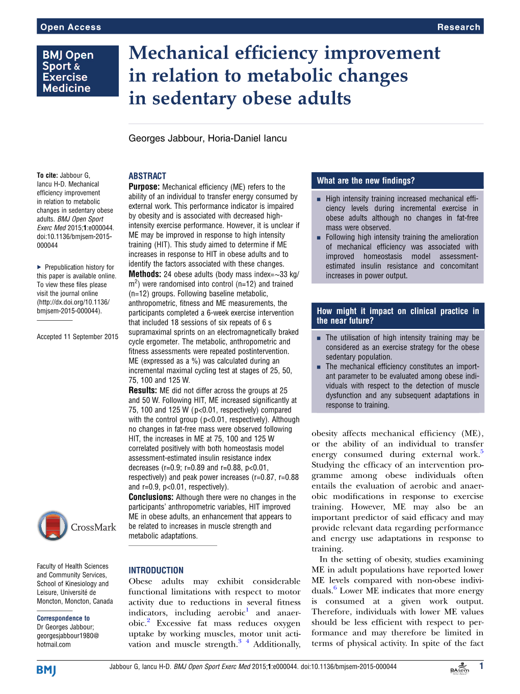 Mechanical Efficiency Improvement in Relation to Metabolic Changes In