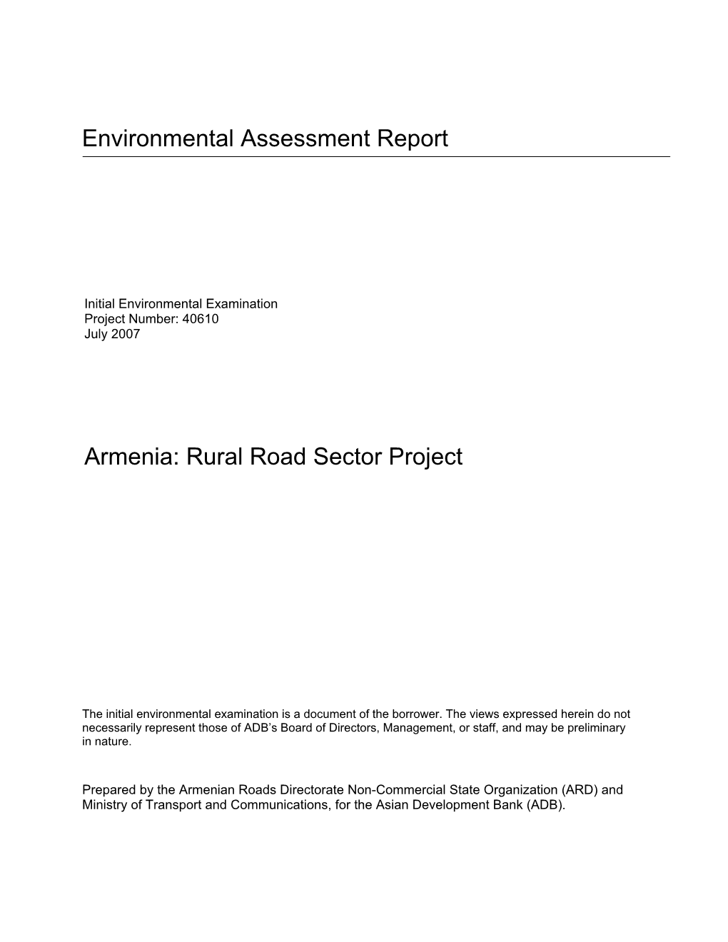Armenia: Rural Road Sector Project