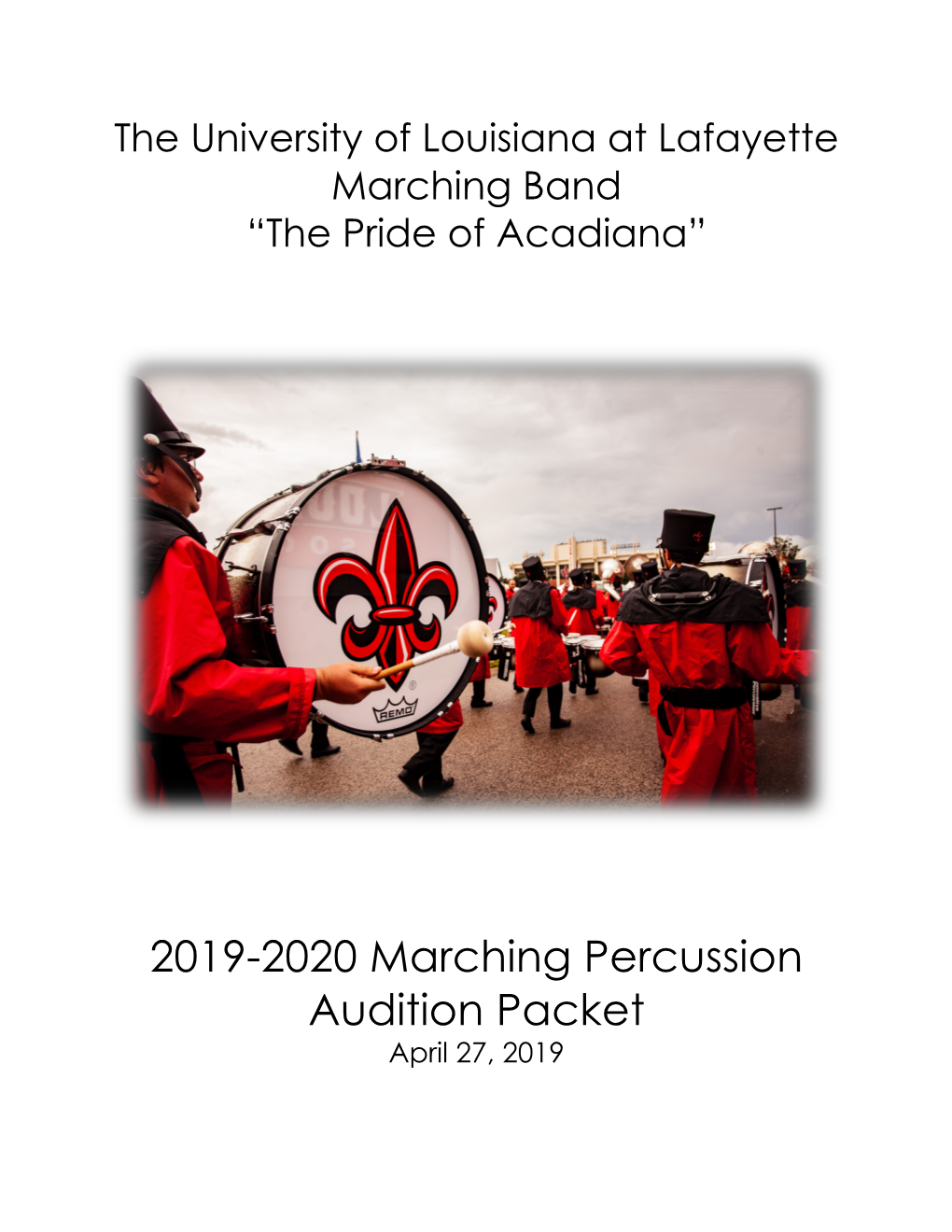 2019-2020 Marching Percussion Audition Packet April 27, 2019