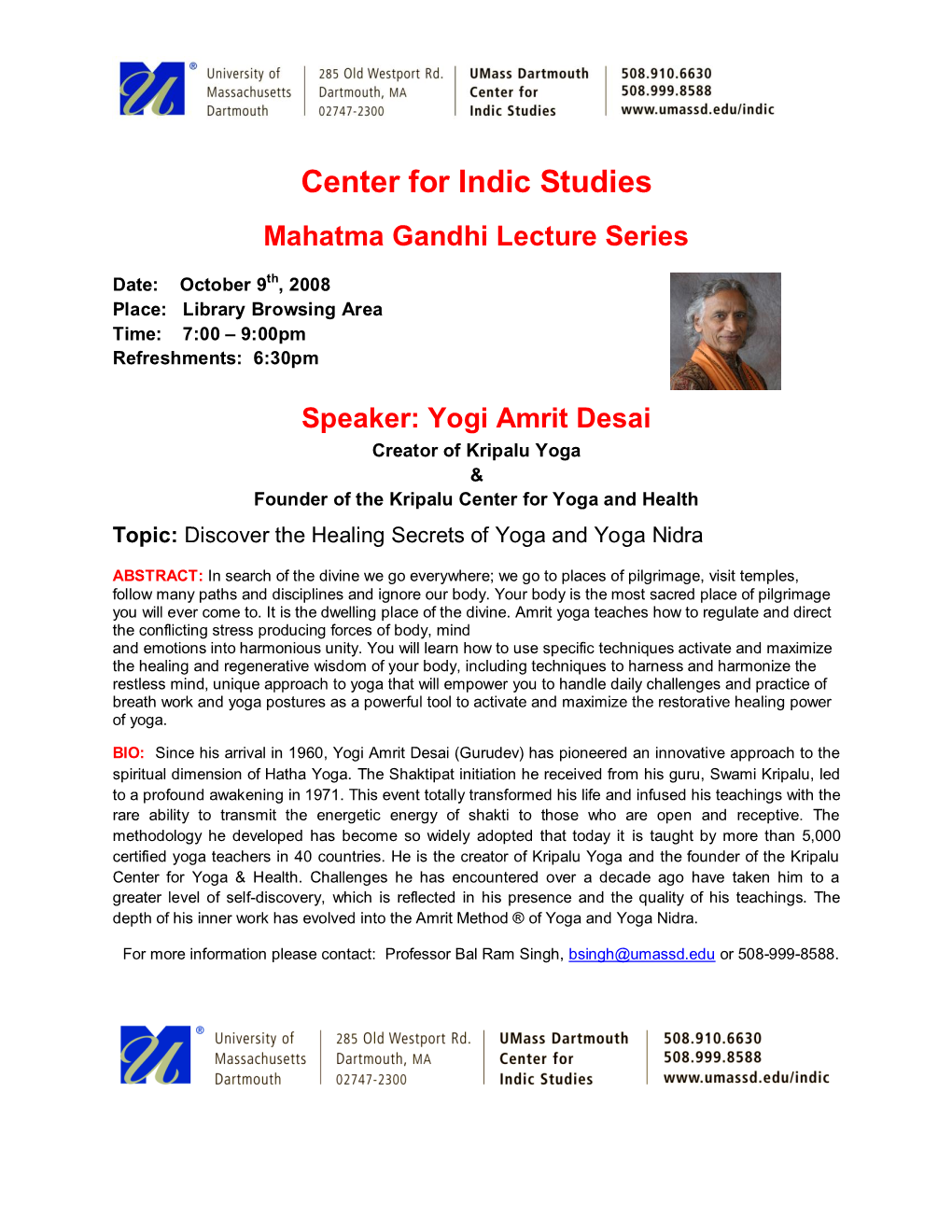 Center for Indic Studies Mahatma Gandhi Lecture Series