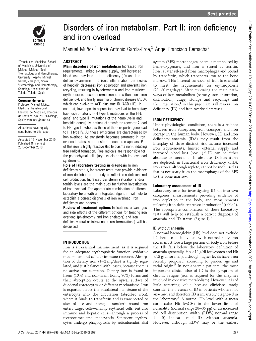 Disorders of Iron Metabolism. Part II: Iron Deficiency and Iron Overload