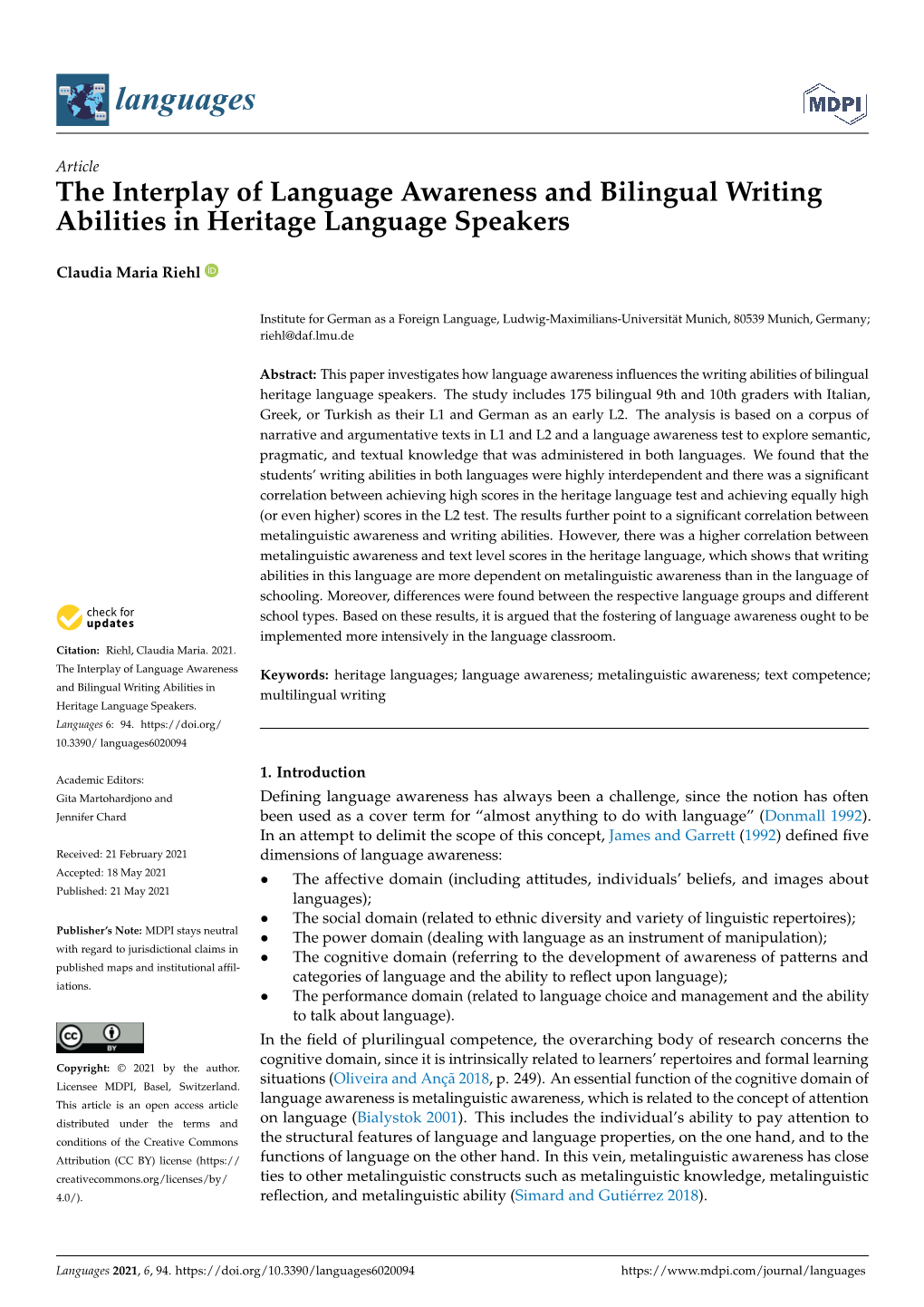 The Interplay of Language Awareness and Bilingual Writing Abilities in Heritage Language Speakers