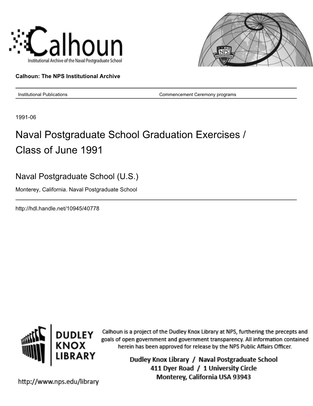 Naval Postgraduate School Graduation Exercises / Class of June 1991