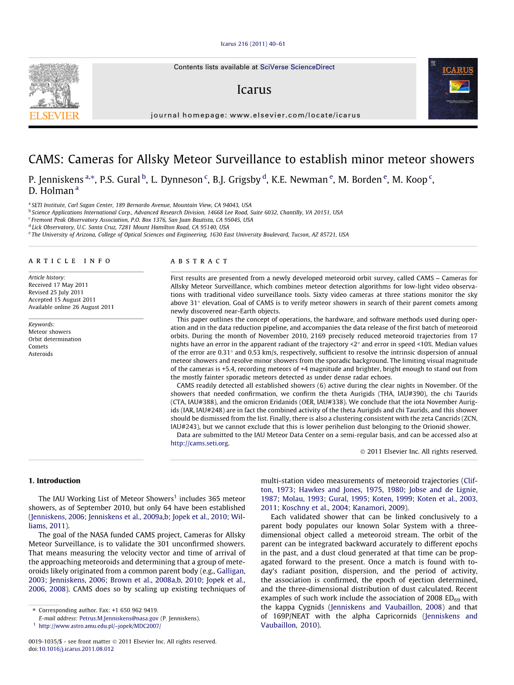 Cameras for Allsky Meteor Surveillance to Establish Minor Meteor Showers ⇑ P