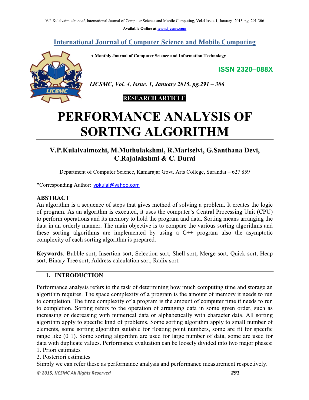 Performance Analysis of Sorting Algorithm