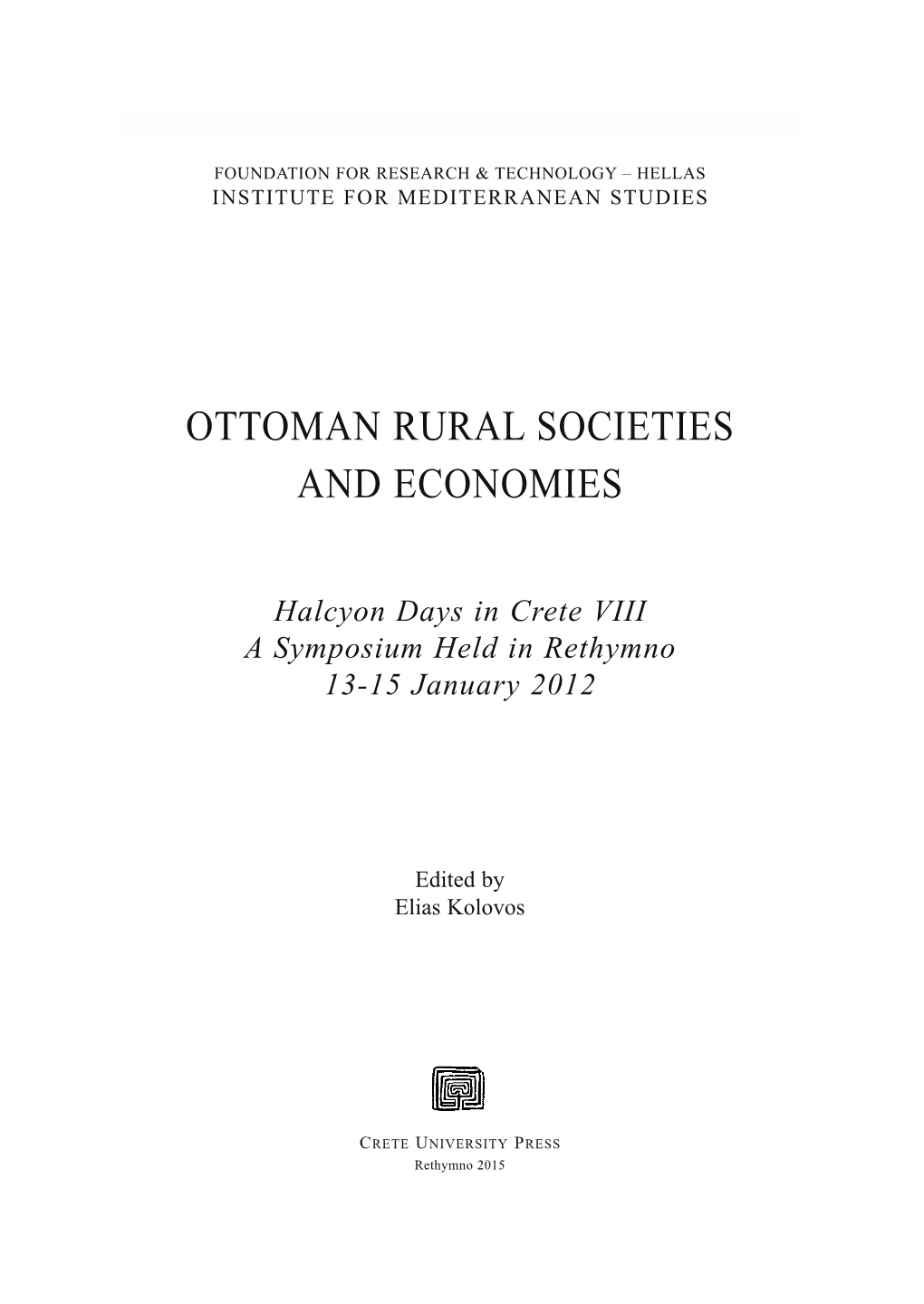 Ottoman Rural Societies and Economies