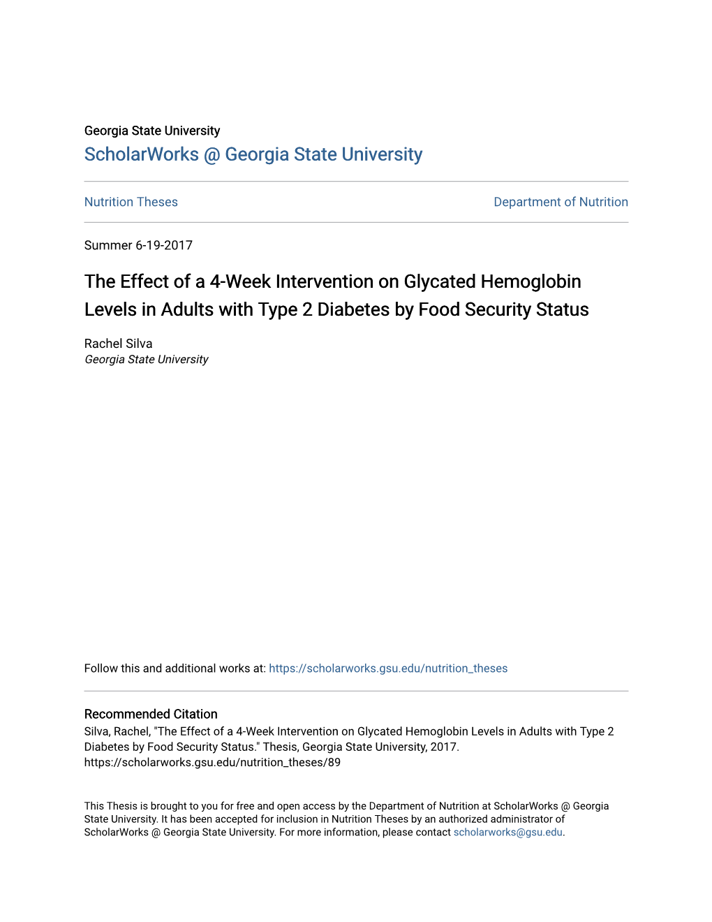 The Effect of a 4-Week Intervention on Glycated Hemoglobin Levels in Adults with Type 2 Diabetes by Food Security Status