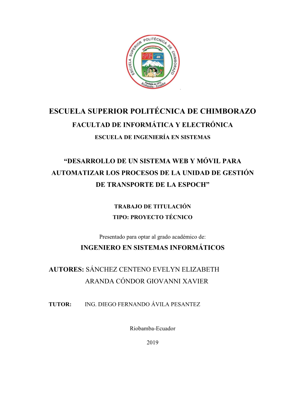 Escuela Superior Politécnica De Chimborazo Facultad De Informática Y Electrónica