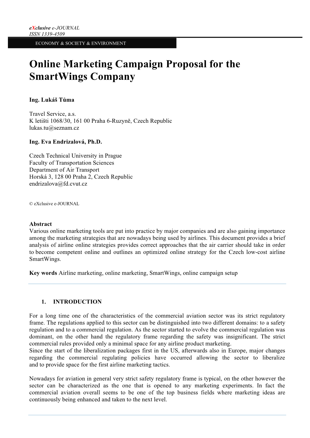 Online Marketing Campaign Proposal for the Smartwings Company