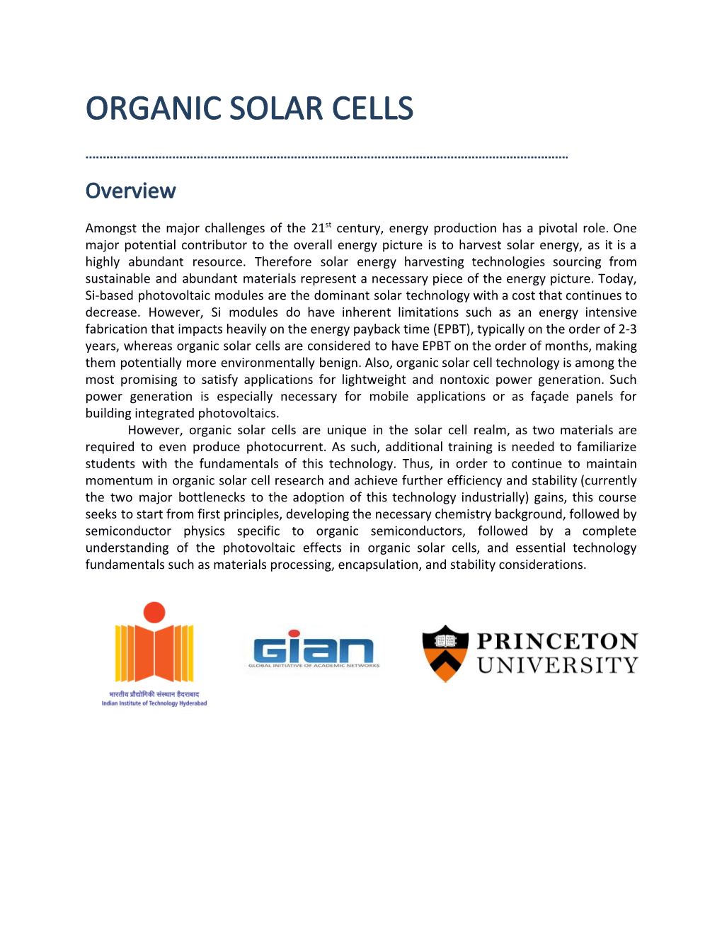 Organic Solar Cells ​ ​ ​ ​